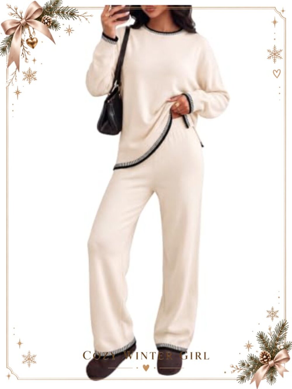 Knit Pullover Top & Wide Leg Pants Lounge Set Tracksuit 2 Piece